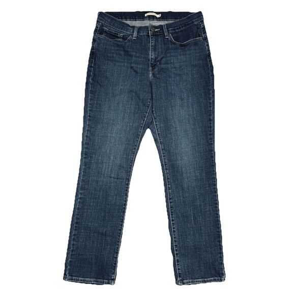 Levis Classic Straight Jeans Womens 30 Dark Blue Denim Stretch Measure 31 x 28.5 - Picture 1 of 10